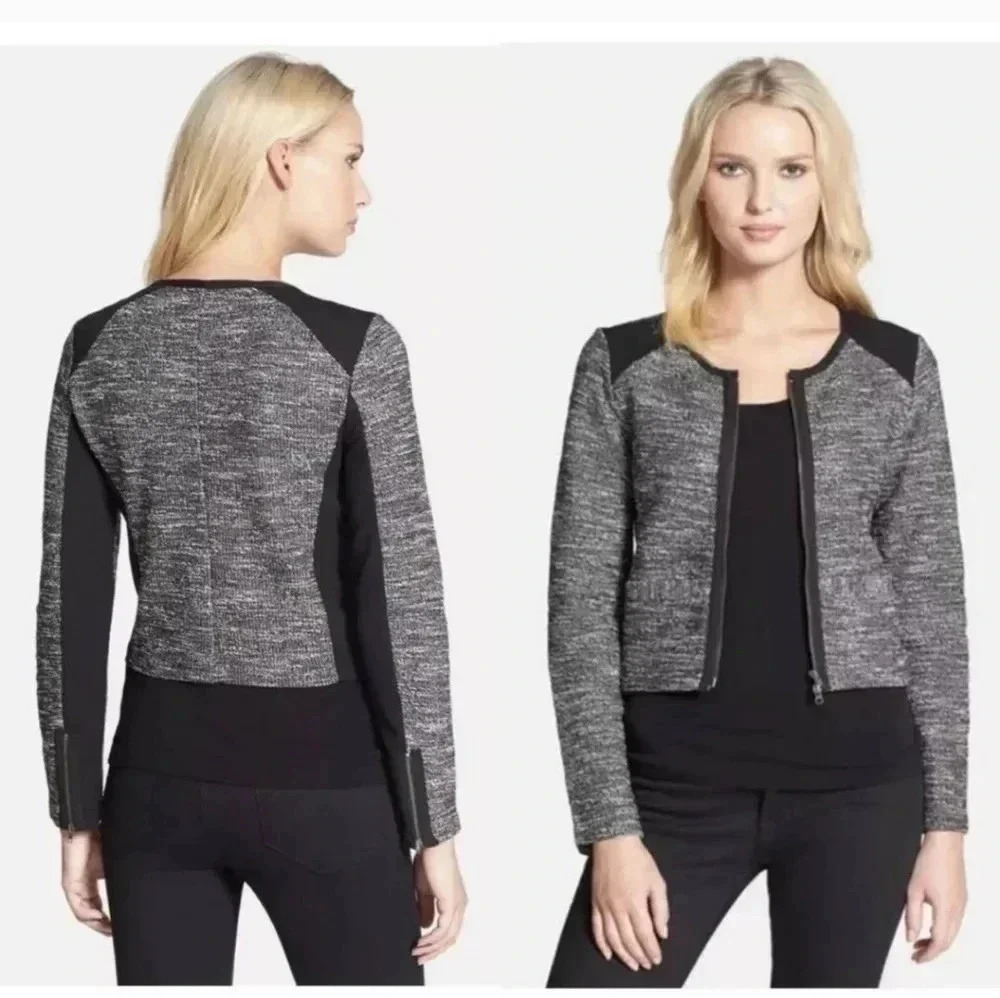 Eileen Fisher Tweed &‎ Ponte Knit Paneled Jacket 1X